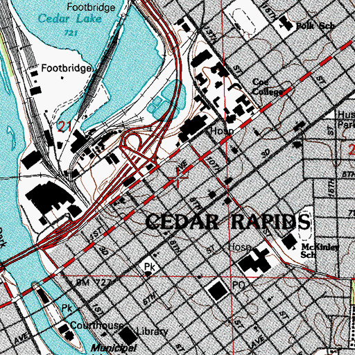 Topographic Map of Marble Fountain in Cedar Rapids Historical Marker, IA