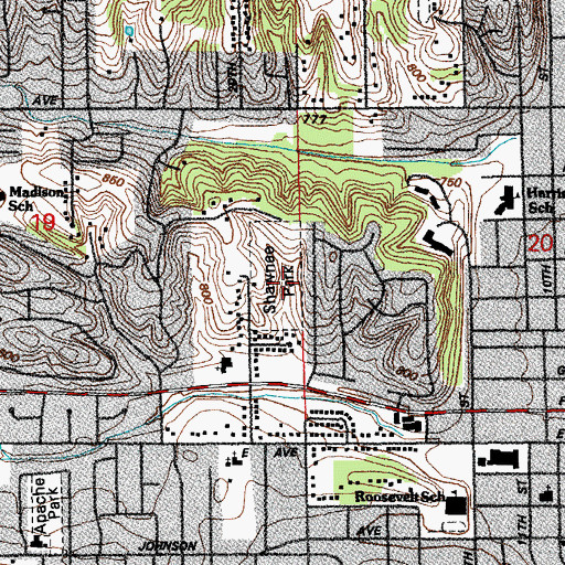 Topographic Map of Shawnee Park, IA