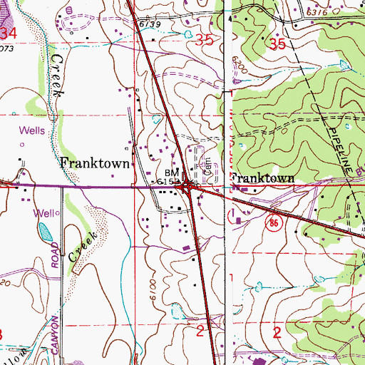 Topographic Map of Franktown, CO
