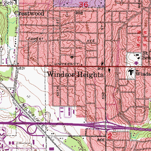 Topographic Map of Windsor Heights Fire Department, IA
