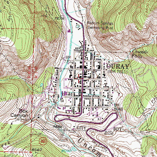 Topographic Map of Ouray, CO