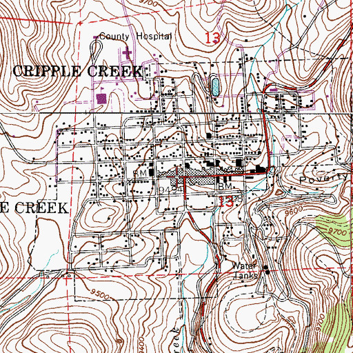 Topographic Map of Cripple Creek, CO