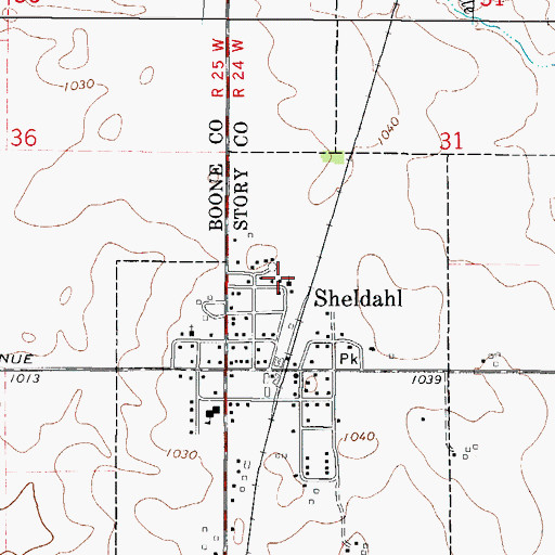 Topographic Map of Sheldahl Norwegian Lutheran Church, IA