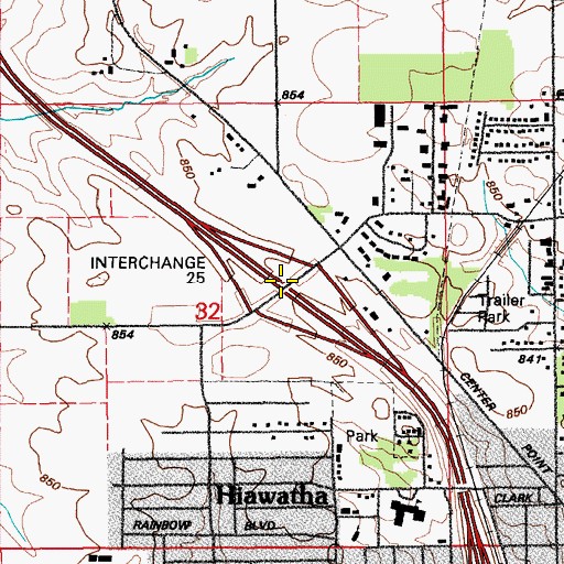 Topographic Map of Interchange 25, IA