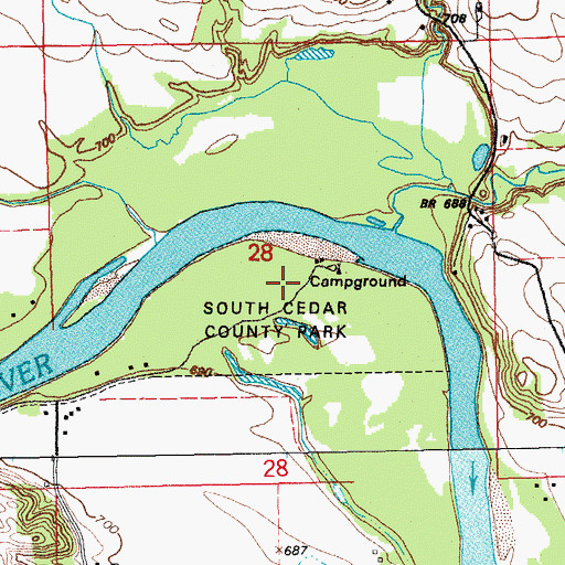 Topographic Map of South Cedar County Park, IA