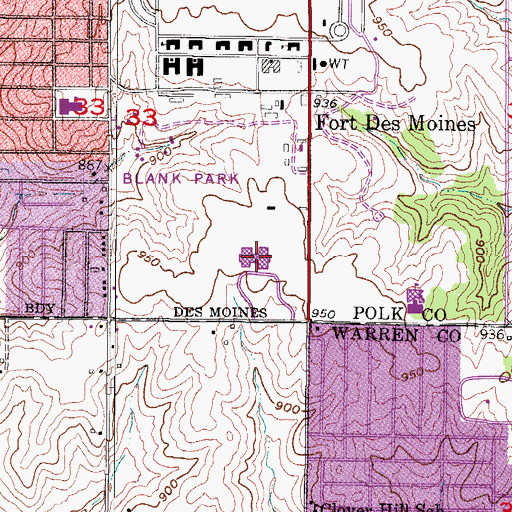 Topographic Map of McCombs Middle School, IA