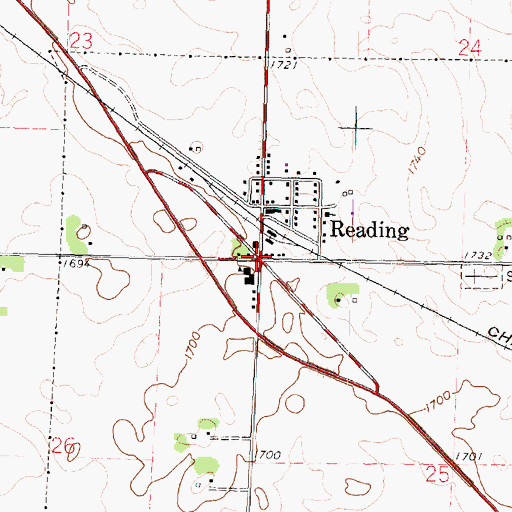 Topographic Map of Reading Post Office (historical), MN