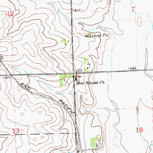 Topographic Map of Blue Mound Cemetery, MN