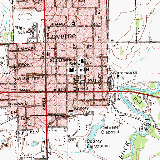 Topographic Map of Luverne Fire Department, MN
