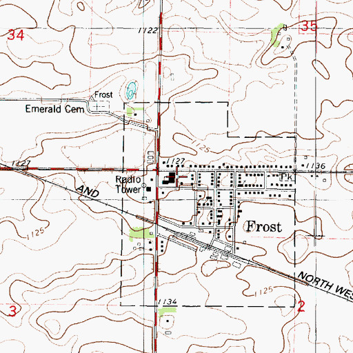Topographic Map of Frost City Hall, MN