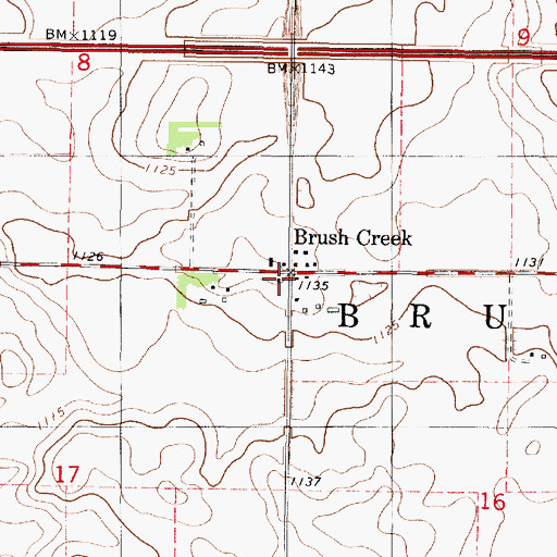 Topographic Map of Brush Creek Post Office (historical), MN