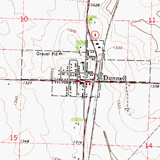Topographic Map of Dunnell Post Office, MN