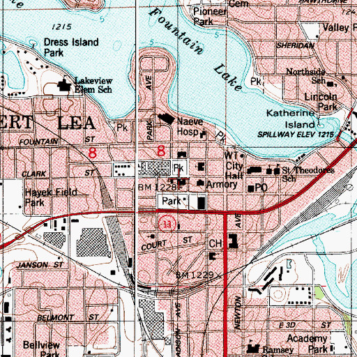 Topographic Map of First Lutheran Church, MN