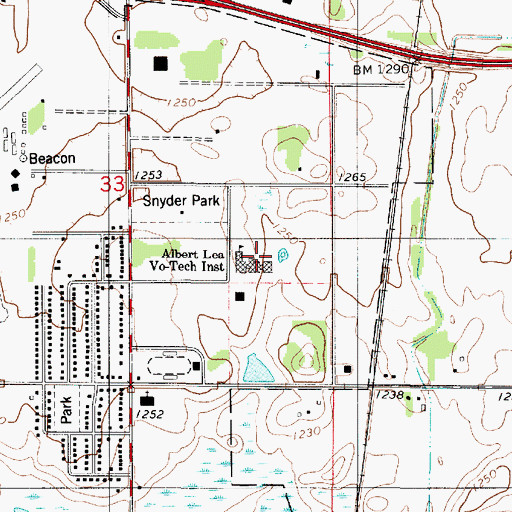 Topographic Map of Riverland Community College, MN