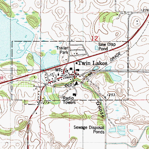 Topographic Map of Twin Lakes Post Office, MN