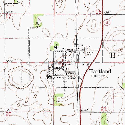 Topographic Map of Hartland City Hall, MN