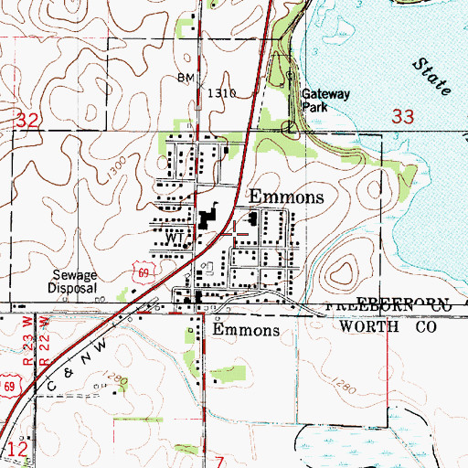 Topographic Map of Emmons (historical), MN