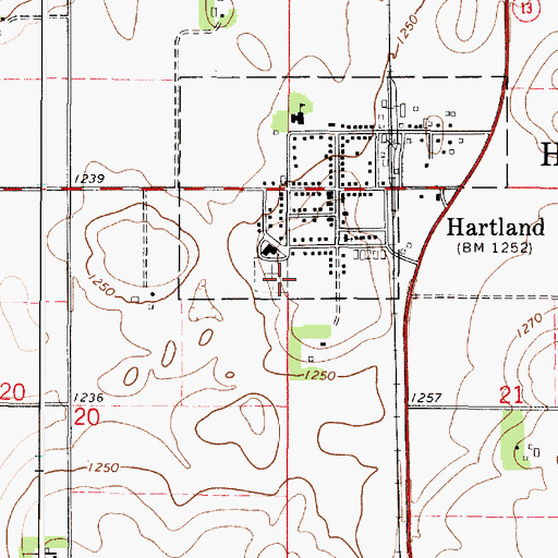 Topographic Map of Hartland Cemetery, MN