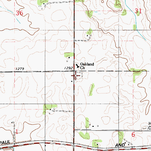 Topographic Map of Oakland Lutheran Cemetery, MN