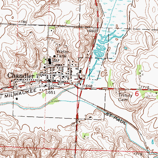 Topographic Map of Chandler Christian Church, MN