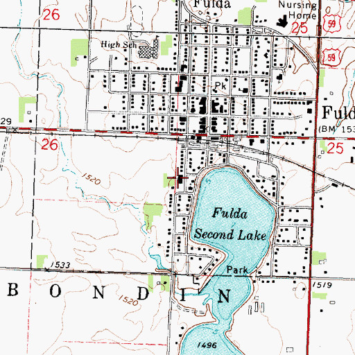 Topographic Map of Fulda Grade School, MN