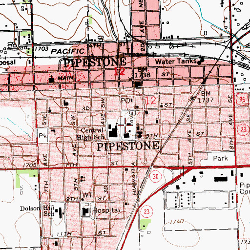 Topographic Map of Pipestone County Courthouse, MN