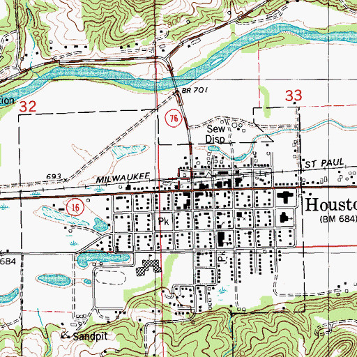 Topographic Map of Houston (historical), MN