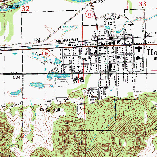 Topographic Map of Houston High School, MN