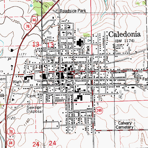 Topographic Map of Caledonia Police Department, MN