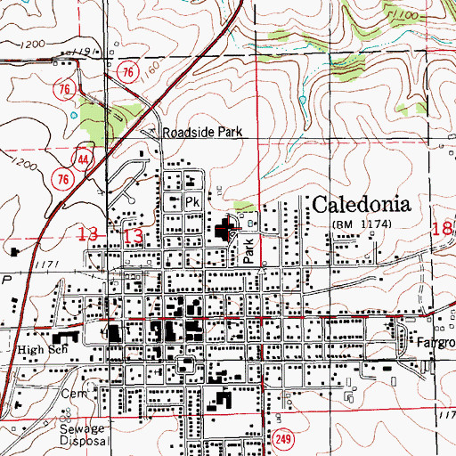 Topographic Map of Caledonia Lutheran Home, MN