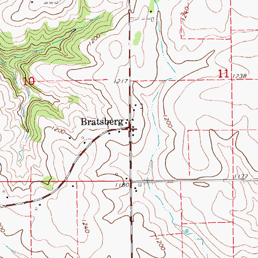 Topographic Map of Bratsberg Post Office (historical), MN