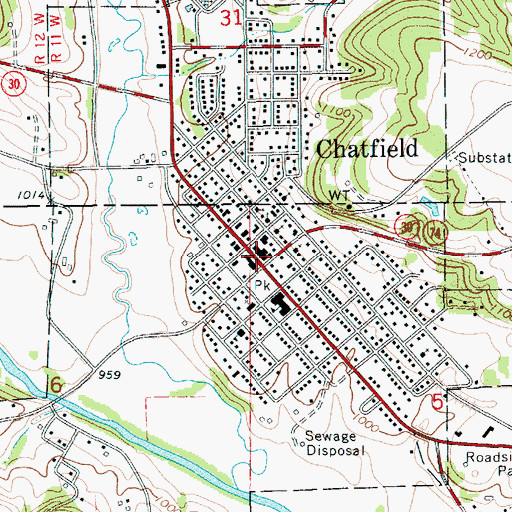 Topographic Map of Chatfield Public Library, MN