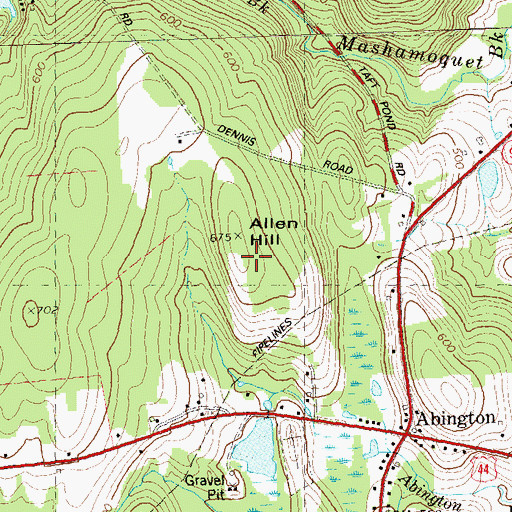 Topographic Map of Allen Hill, CT