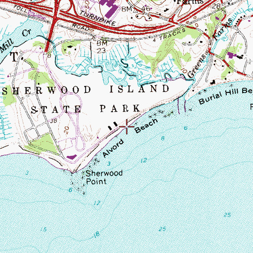 Topographic Map of Alvord Beach, CT
