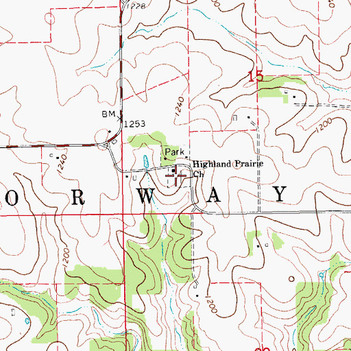Topographic Map of Highland Prairie Cemetery, MN