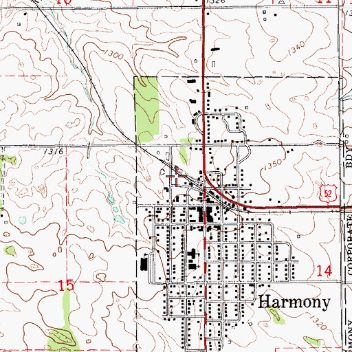 Topographic Map of Harmony (historical), MN