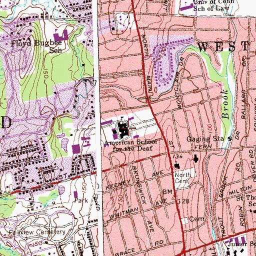 Topographic Map of American School for the Deaf, CT
