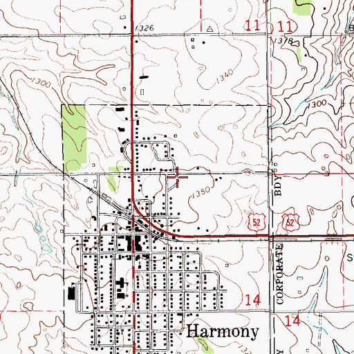 Topographic Map of Harmony Golf Club, MN