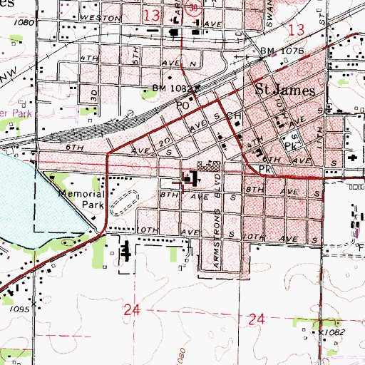 Topographic Map of Saint James Catholic Church, MN