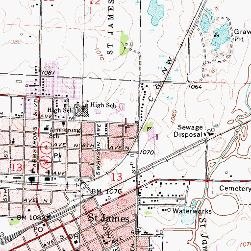 Topographic Map of Highland Park Baptist Church, MN