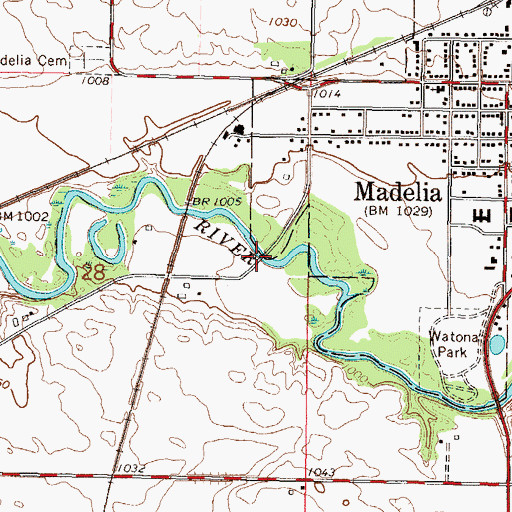 Topographic Map of Warren Truss Bridge, MN
