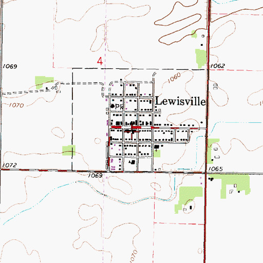 Topographic Map of Lewisville Fire Department, MN
