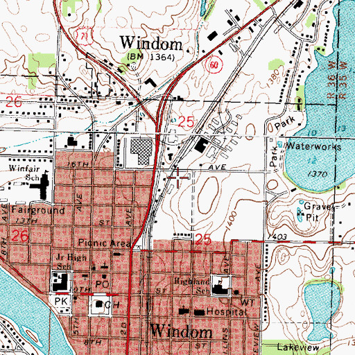 Topographic Map of Windom, MN