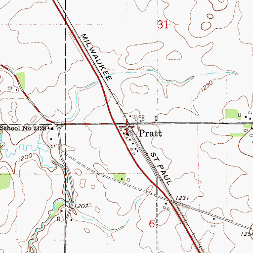 Topographic Map of Pratt Post Office (historical), MN