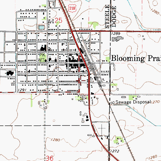 Topographic Map of Blooming Prairie Post Office, MN