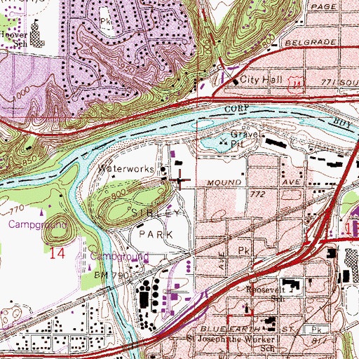 Topographic Map of Mankato Lutheran Home, MN