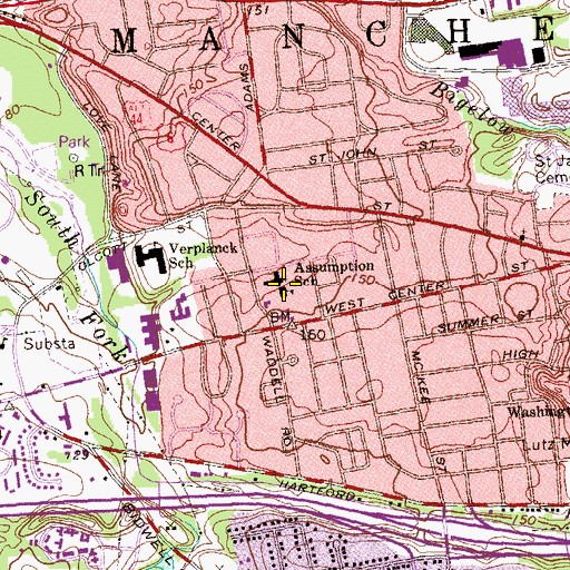 Topographic Map of Assumption School, CT