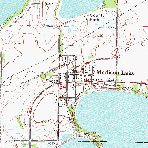 Topographic Map of Madison Lake City Hall, MN