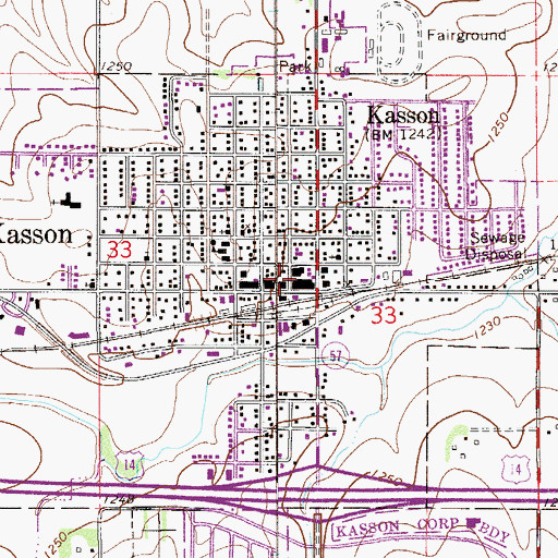 Topographic Map of Kasson Post Office, MN