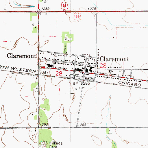 Topographic Map of Claremont Fire Department, MN